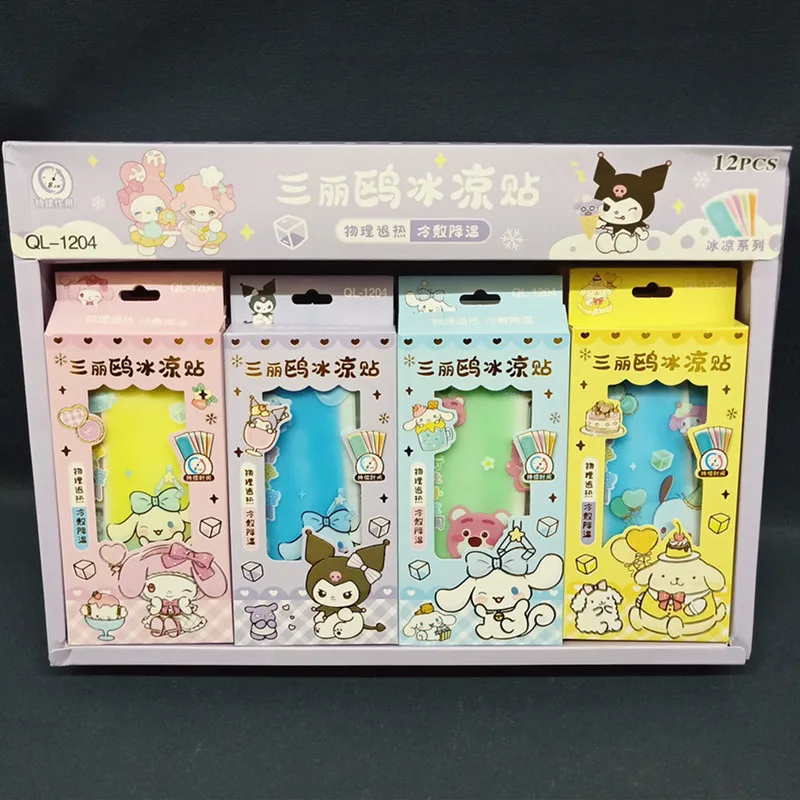 12set/box Sanrio Cartoon Kuromi My Melody Ice-cold Stickers Student Antipyretic Cooling Prevention Ice-cold Stick Set