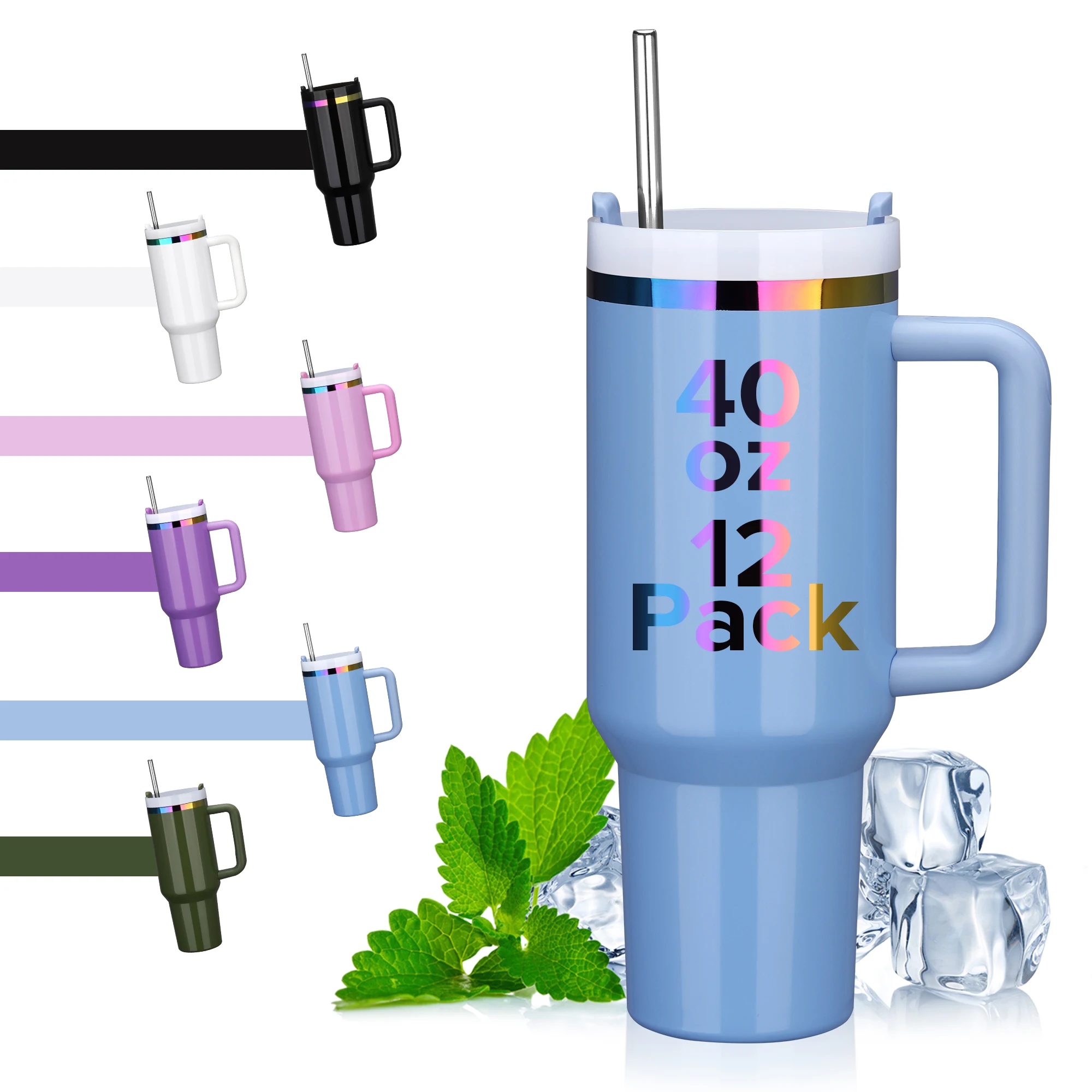 

12 упаковок, 40 унций, герметичный термостакан из нержавеющей стали с радужным покрытием, для лазерной гравировки, горячей и холодной воды (разноцветный выбор)