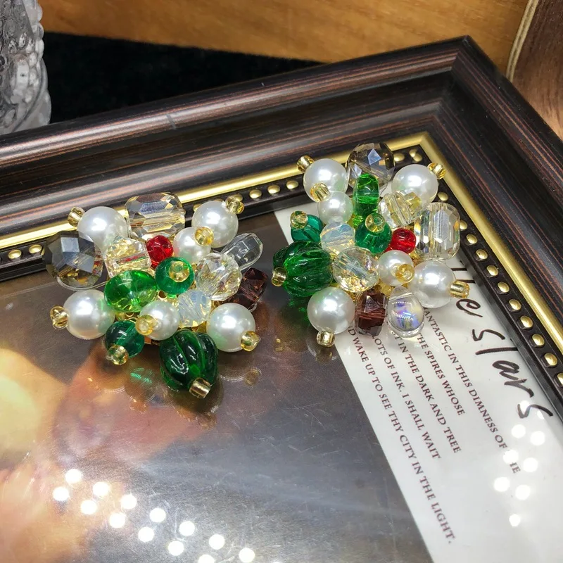 

Handmade Flower Colorful Lucite Beads Ear Cuffs Vintage Elegant Earrings for Women