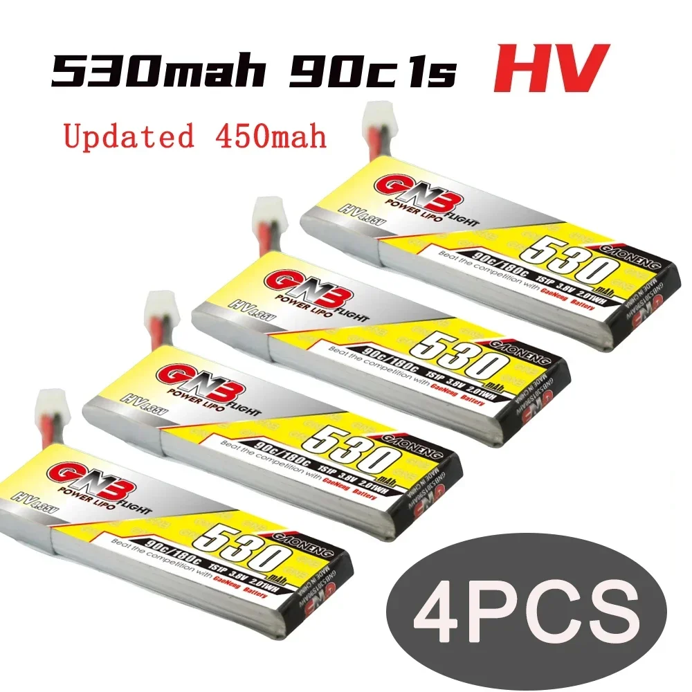 4PCS Gaoneng GNB HV 1S 530mAh 90C 3.8V 4.35V Light Weight Lipo Battery PH2.0 Plug For Emax Tinyhawk Kingkong LDARC FPV Drone