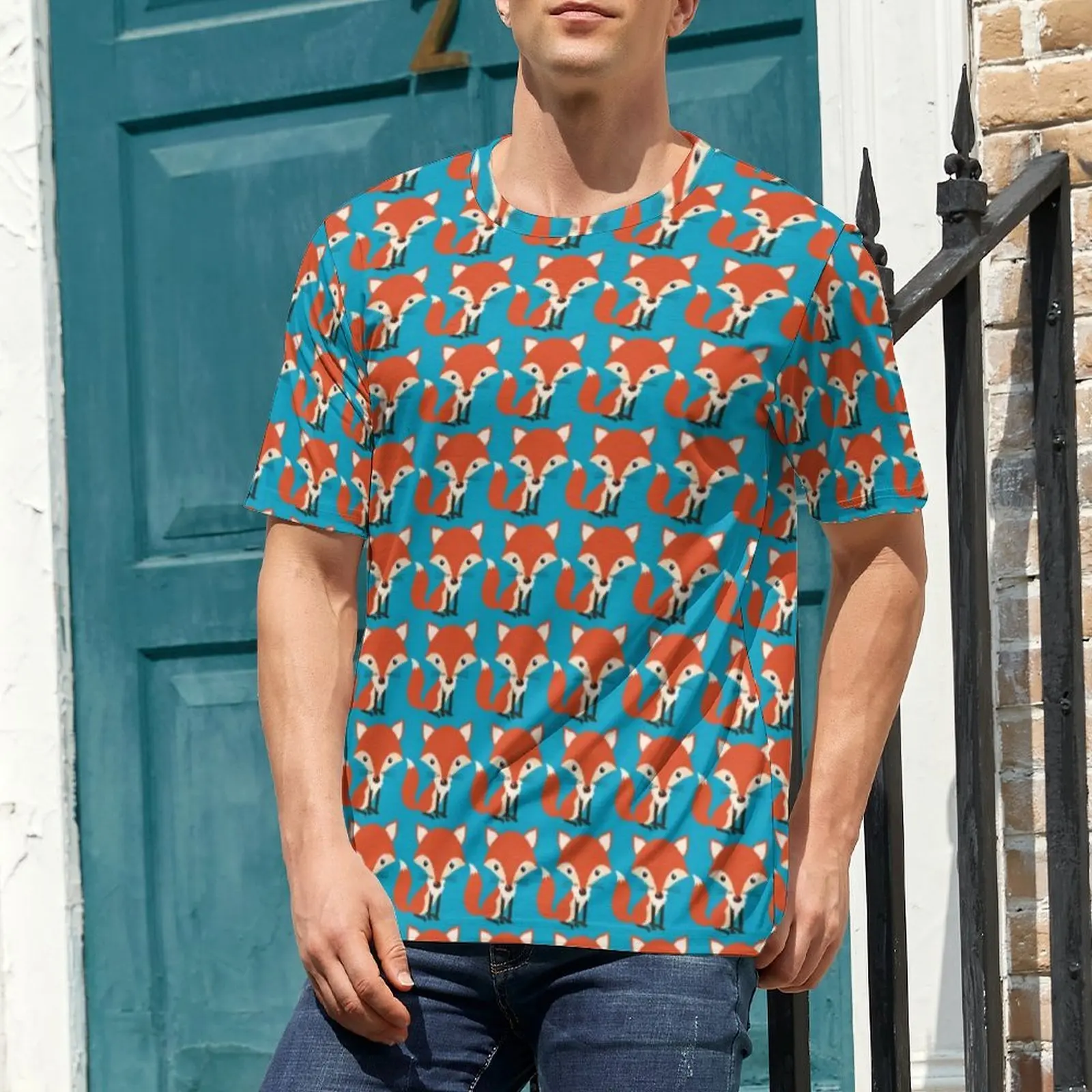 Mens Cute Fox T Shirt Wild Animal Print Novelty T-Shirts Short-Sleeve Printed Tops Hot Summer Casual Big Size Tees
