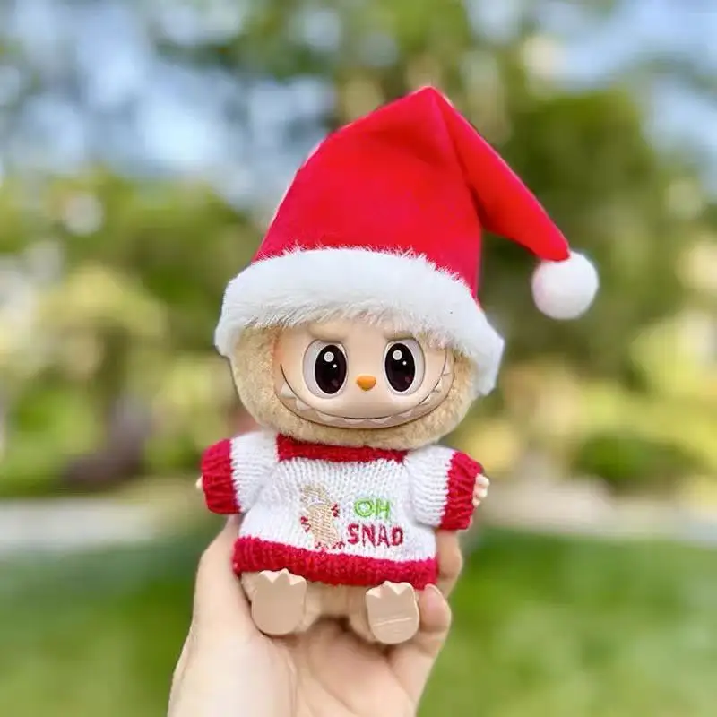 17Cm Mini Pluche Pop Kleding Outfit Accessoires Voor Labubu Idol V1 V2 Kerst Cookie Man Trui Hoed Kleding Nieuwjaar gift