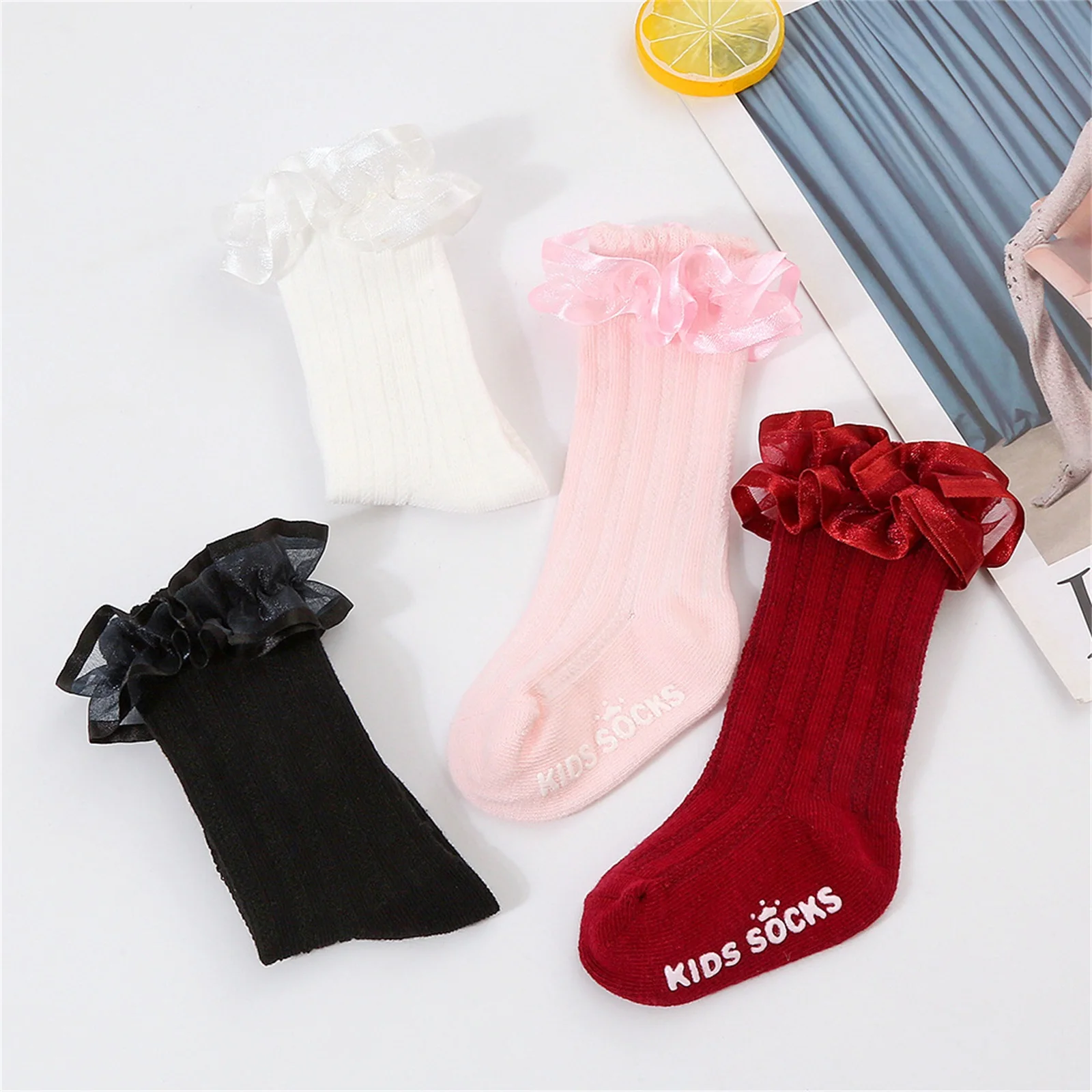 

Baby Girls Sweet Ankle Socks Spring Summer Cotton Blend Ruffled Trim Princess Socks for Party Wedding Travel