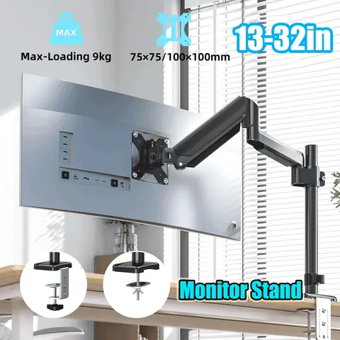 풀 모션 가스 스프링 모니터의 13-32 용 단일 스크린 모니터 스탠드 확장 암 조정 컴퓨터 책상 마운트 100*100mm 2-9kg
