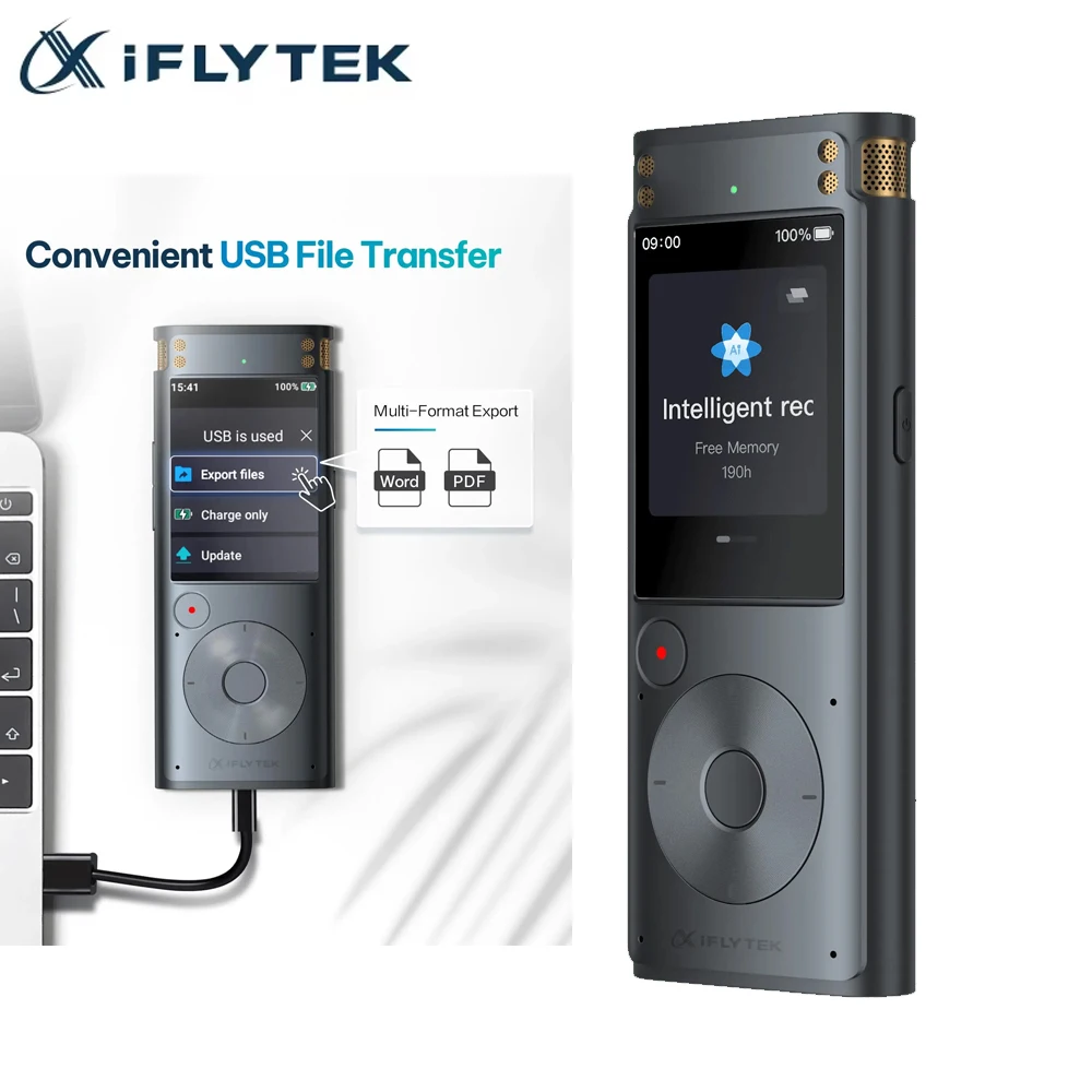 Умный рекордер iFLYTEK с поддержкой автономной голосовой передачи в режиме реального времени, автономной передачи, шумоподавление Al, 5. Major Languag