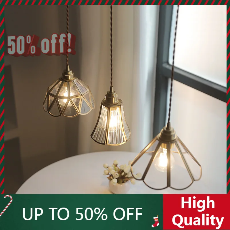 

Прикроватная лампа в скандинавском стиле для спальни, персонализированная ретро латунная гостиница, кофейня, барная стойка, эркер, простая стеклянная люстра