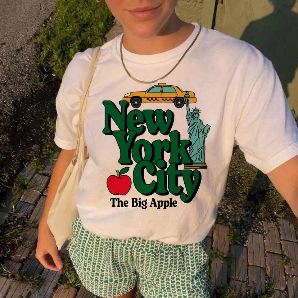 T-Shirt Sommer Cartoon Wahrzeichen Gedruckt Muster Damen Mode Kurzarm Casual Gedruckt O-ansatz Kleidung Top Weißes T-Shirt