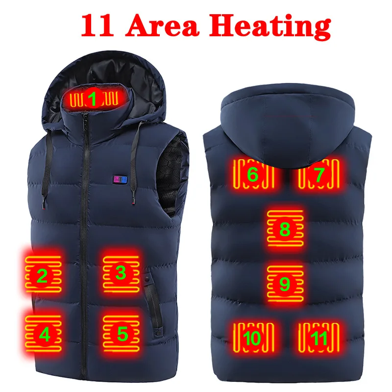 

Eleven Zone Intelligent Dual Control Heating Riding Vest Hooded Men's Thermostatic USB Charging Down Cotton