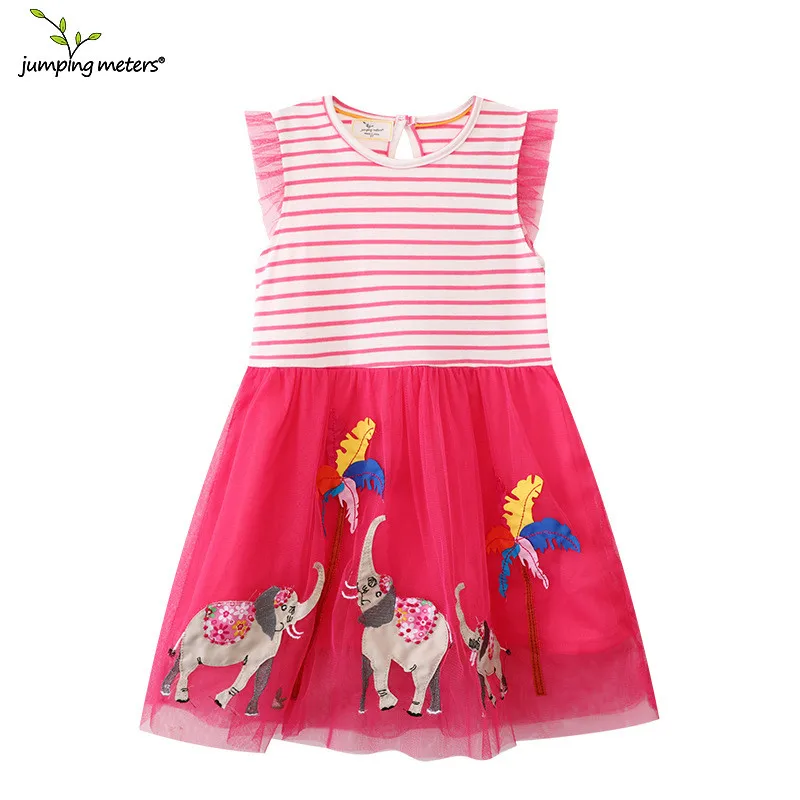 

Jumping Meters Summer Hot Selling Children's Party Girls Dresses Birds Applique Princess Birthday Animals Baby Frocks Costume