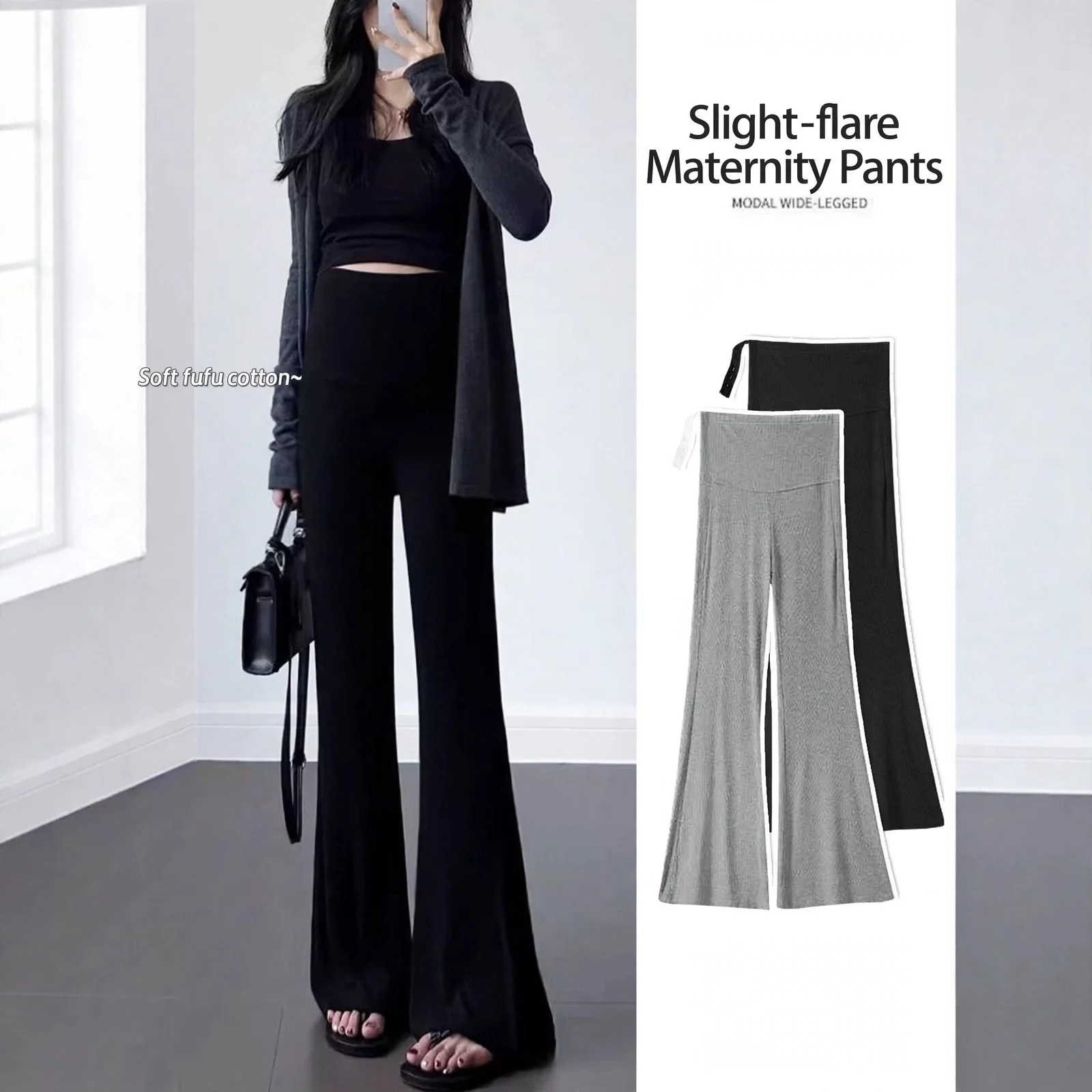 Maternity Pants High Waist Polyester Pregnant Women Spring Fashion Versatile Trendy Casual Daily Wear Comfortable Loose
