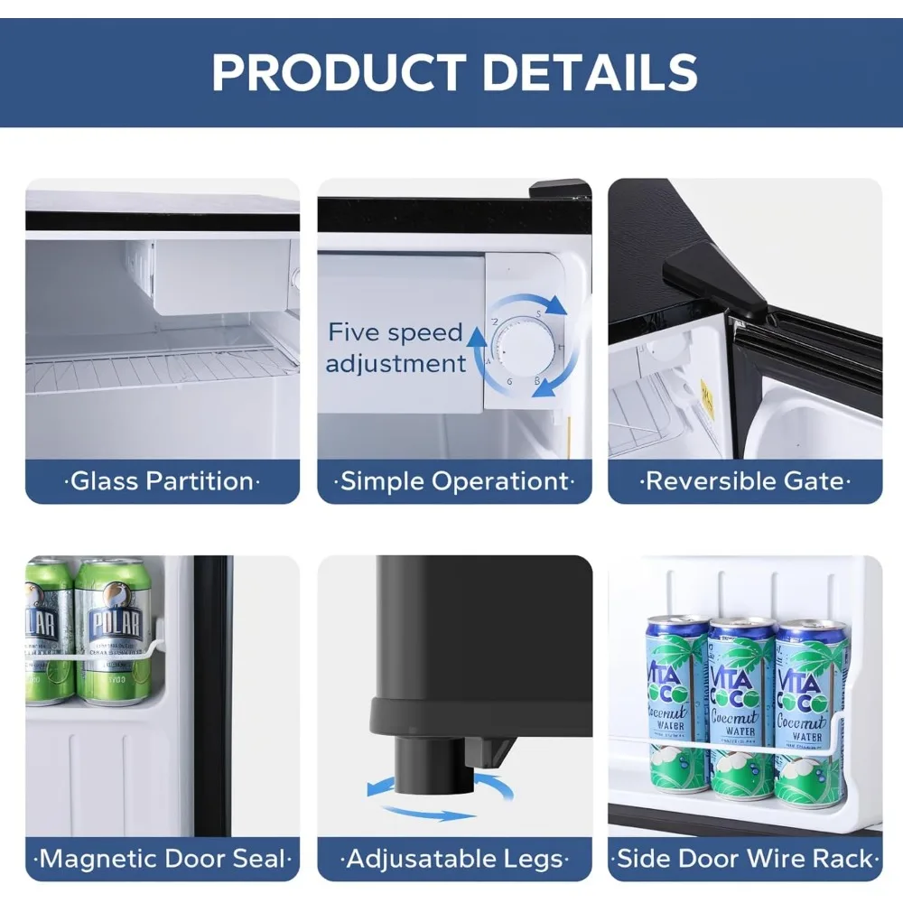 Small Refrigerator, 1.6 Cu.Ft Mini Fridge With Freezer, Mini Fridge With Office, Energy Saving