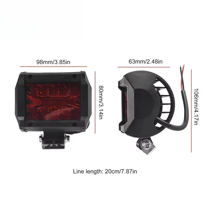 4 Inch 60w Round Red Light Emitting Diode Work Light Bar Flood Light Driving Fog  Truck Boat DRL Daytime Running