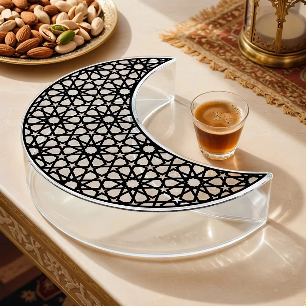 

Прозрачный акриловый поднос для еды и конфет в форме луны и звезды, исламский декор для хранения арабских десертов, украшение для стола