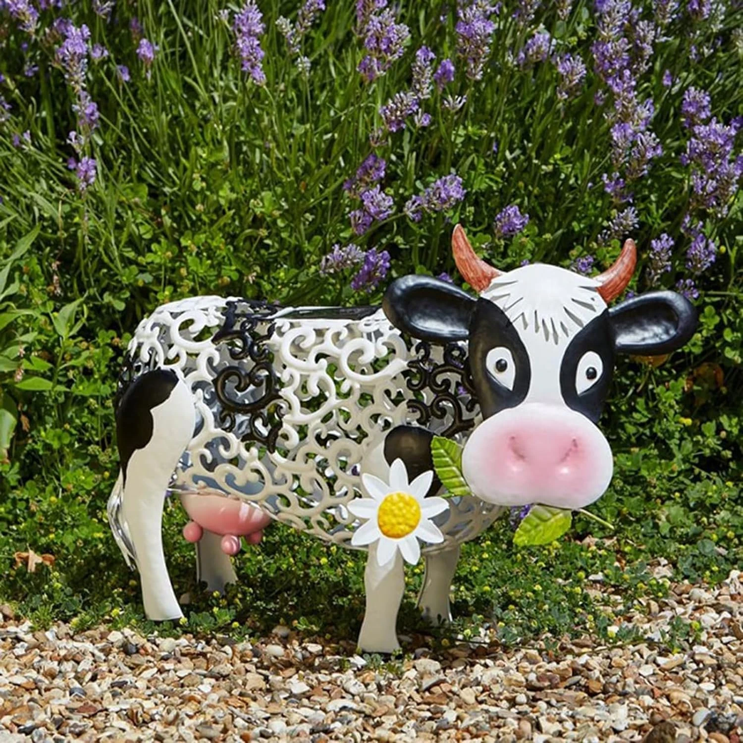 Exquisite Elegant Daisy Cow Solar Light with Impressive Hollow Out Lamp Design - Eye-catching Solar Powered Garden Cow Light - S