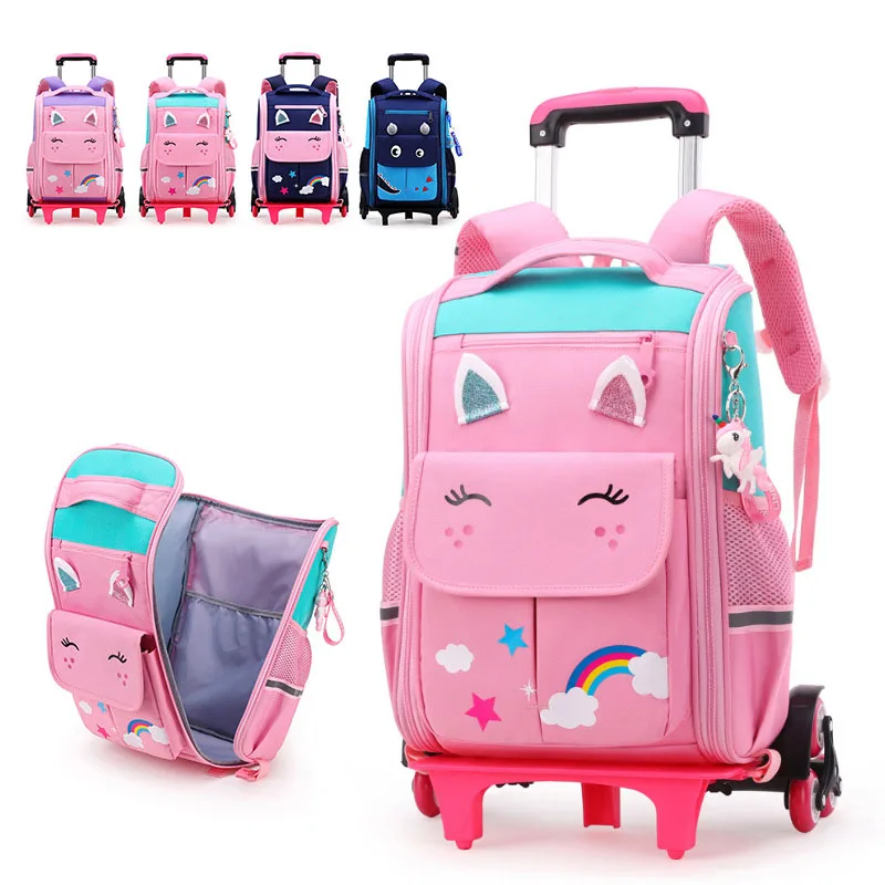 Crianças Trolley mochila rodas Estudante Alta capacidade Mochilas escolares Rolling Backpack crianças Trolley bag mochila escolar saco de rodas