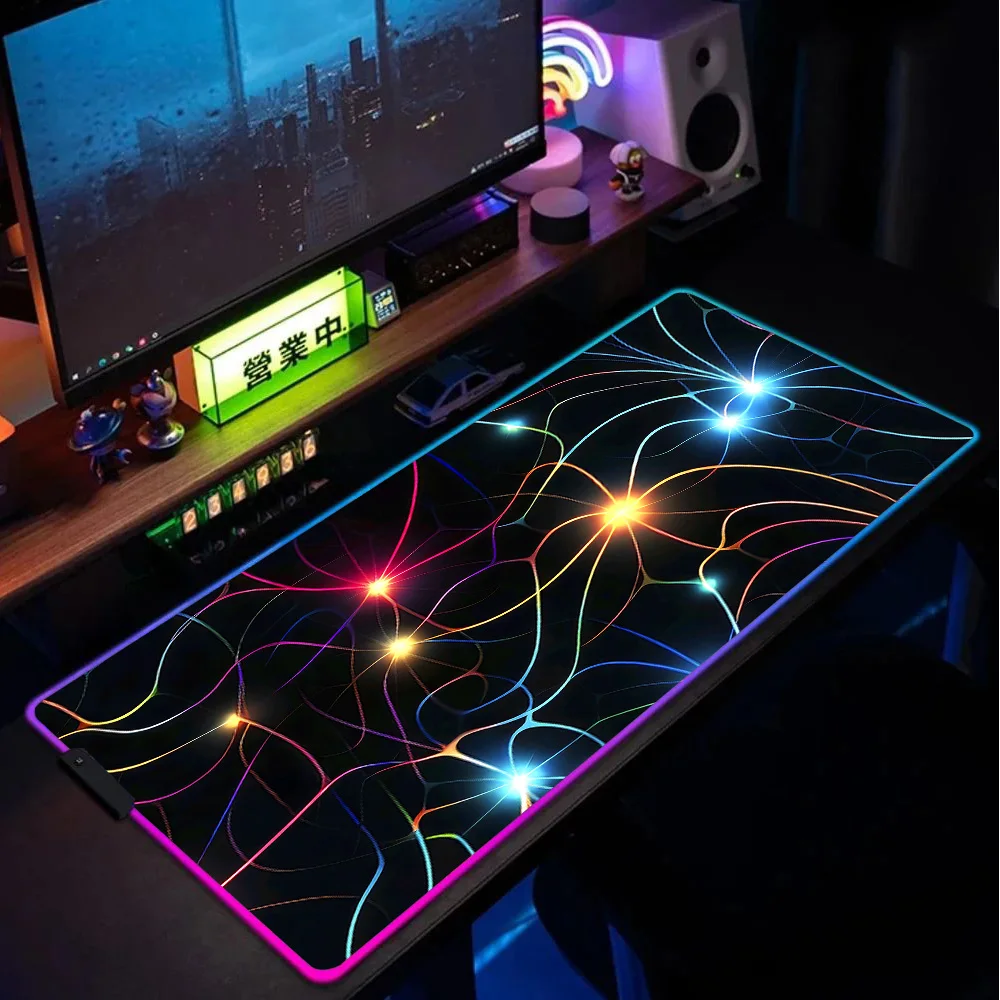 

Neon Neural Network Led Mousepad Rgb Mouse Pad 900x400 Deskmat Large Desk Mat Back Light PC Gamer Cabinet Gaming Room Decoration