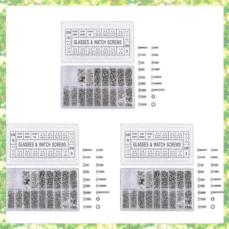 Smart-3000Pcs Stainless Steel Eyeglasses Watch Repair Screw Replacement Kit Set Tiny Screws Nut Assortment Repair Tool Kit Set