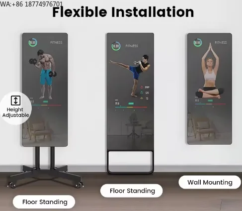 

50 Inch Standalone AI Fitness Trainer Mirror a Clothing Try-On Tool for Gym Studios and Boutique Fitting Rooms