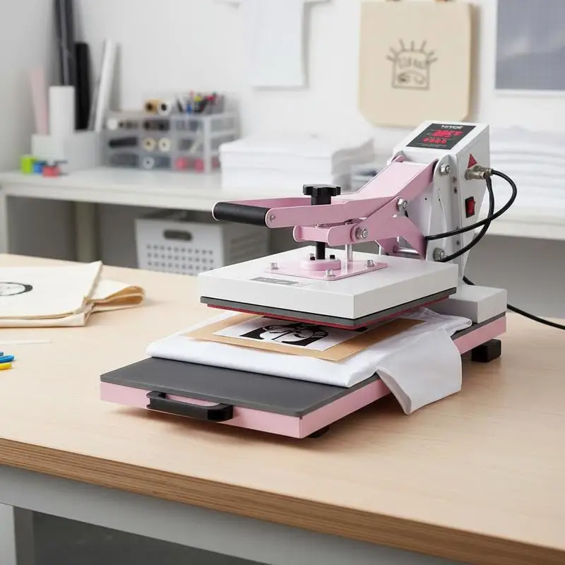Presse à chaud, presse à chaud numérique 15 x 15 pouces, machine de transfert de chaleur extensible, chauffage rapide et uniforme, coton isolant à 2 couches, machine de transfert de chaleur pour T-shirts/oreillers/sacs, rose
