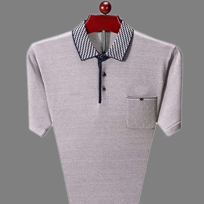 2023 Summer Fashion Classic Business Casual Men\'s Clothing Oversized Comfortable Trend Contrast Color Spliced Pocket Polo Shirt