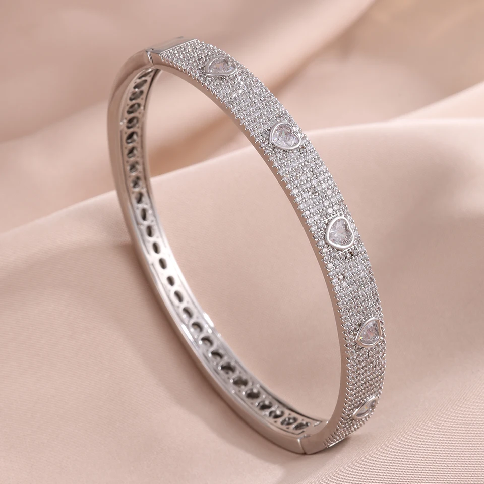 ZAKOL Neues nickelfreies, mikropavé-besetztes Herz-Armband mit kubischen Zirkonia für Damen, funkelndes CZ-Armband in Silber-/Goldfarbe, luxuriöser Schmuck, Geschenke – Detail 4