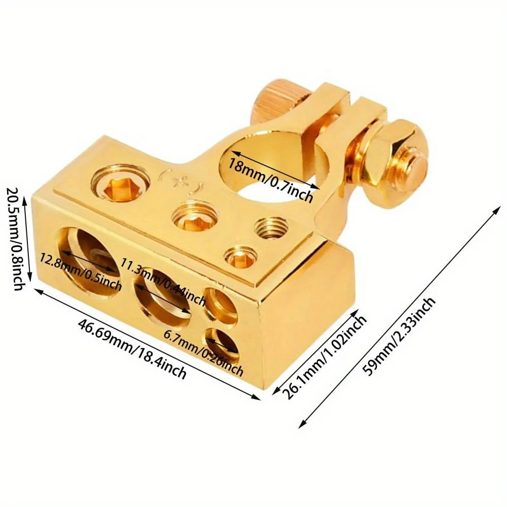 2pc Universal Car Battery Terminal Clamp 4 Point Inputs Marine Boat Battery Clip with Transparent Cover Shims Gold  Silvery Ring