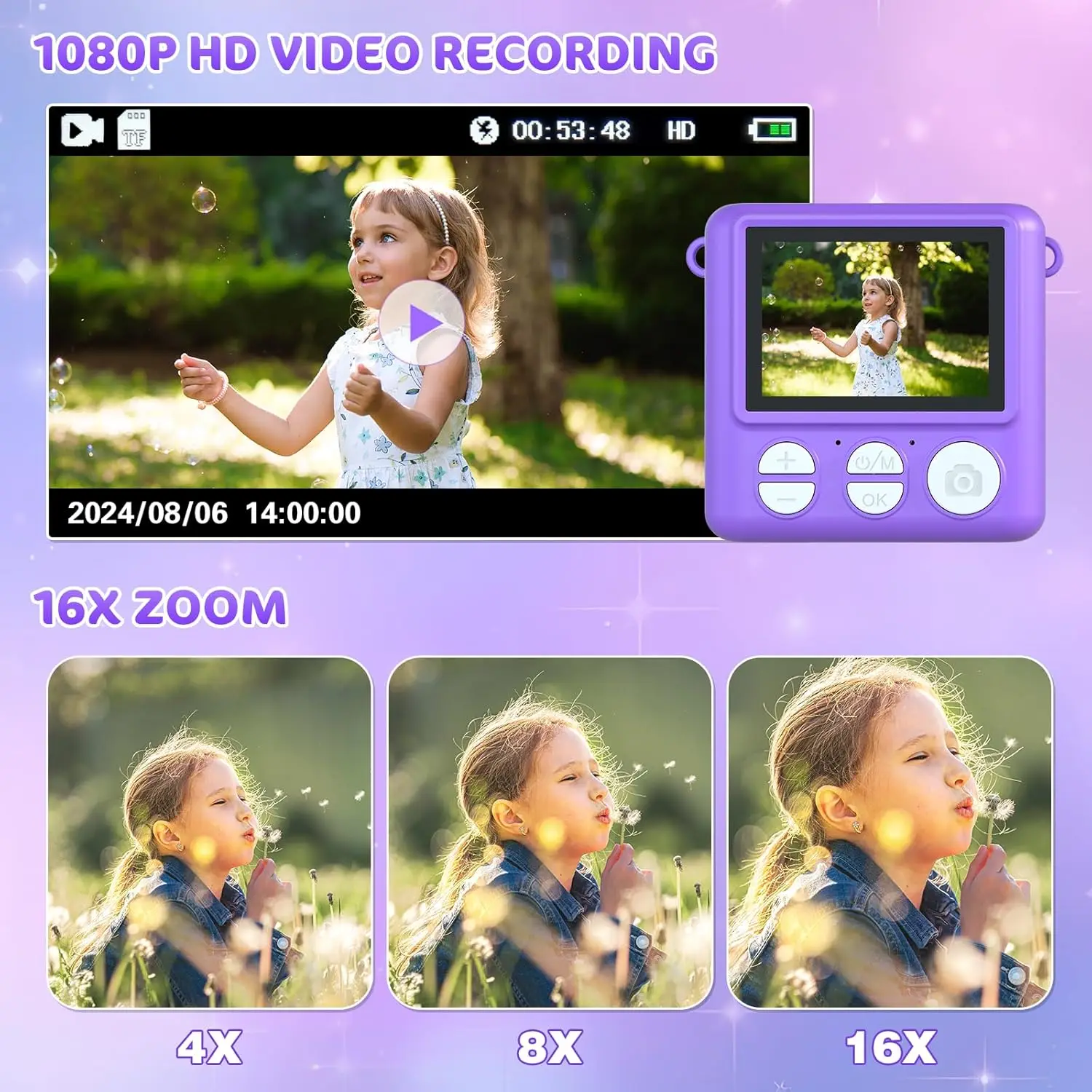 VATOS-Appareil photo numérique à impression instantanée pour enfants, vidéo HD 2.4 P, appareil photo avec cadre photo, papier imprimé, cadeau de Noël et d'anniversaire, 1080 pouces