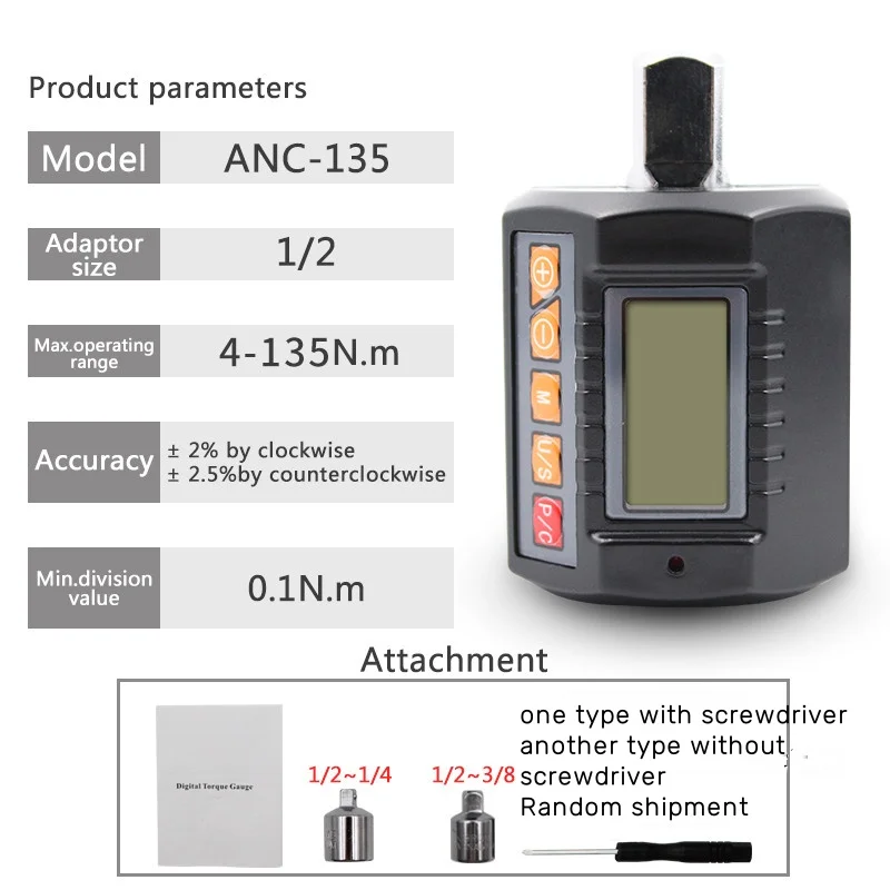 1/2 Adjustable Torque Tester  ANC  Sets With Torque Adapter Digital Torque Meter  Wrench  Head Bike Set Car Repair Bicycle