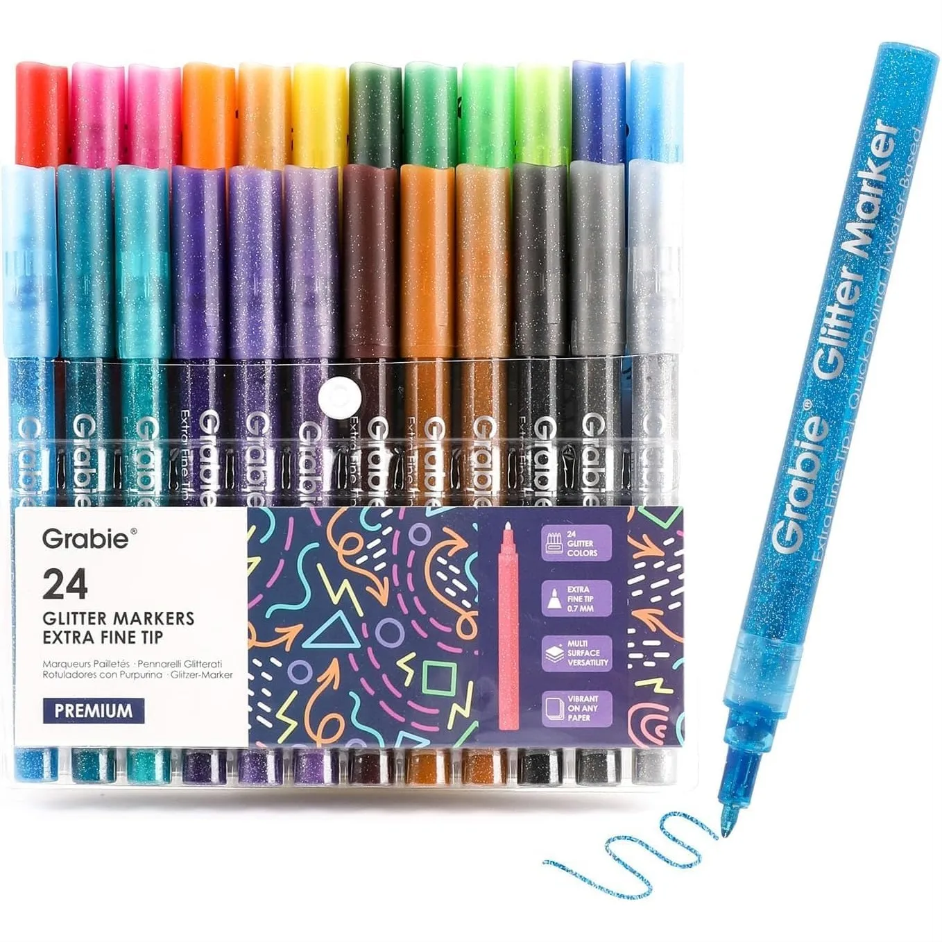

Glitter Acrylic Paint Markers, Extra-Fine 0.7mm Tip for Precision Drawing, Quick-Drying Water-Based Ink, 24 Iridescent Chameleon
