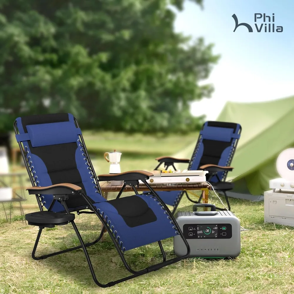 

Oversized Padded Zero Gravity Chair Set of 2, Foldable Patio Recliner, 30 Wide Seat Anti Gravity Lounger with Armrest .