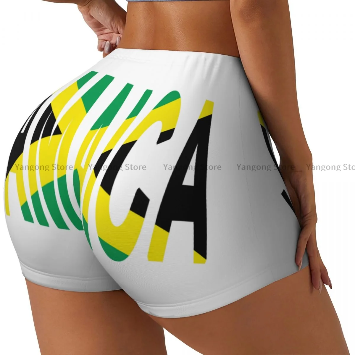 Spandex Yoga Shorts for Women JAMAICA Flag Print Workout Booty Shorts