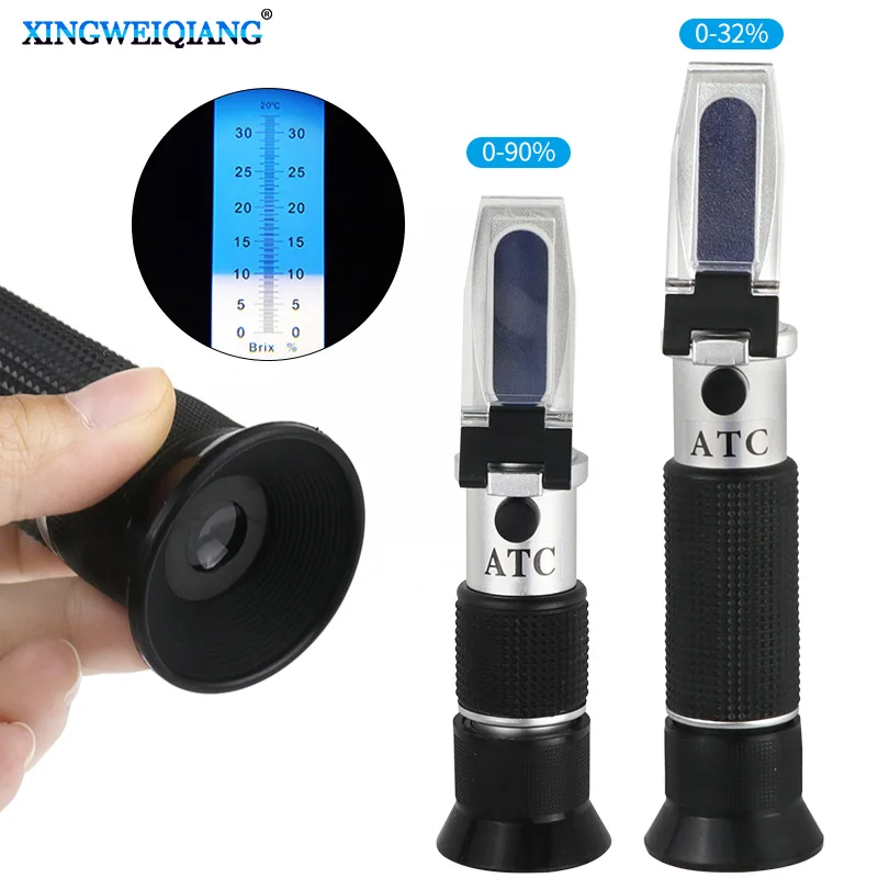 

Handheld Refractometer sugar concentration meter densimeter 0-32% 0-90%Brix Saccharimeter Sugar Tester Fruits Grapes ATC