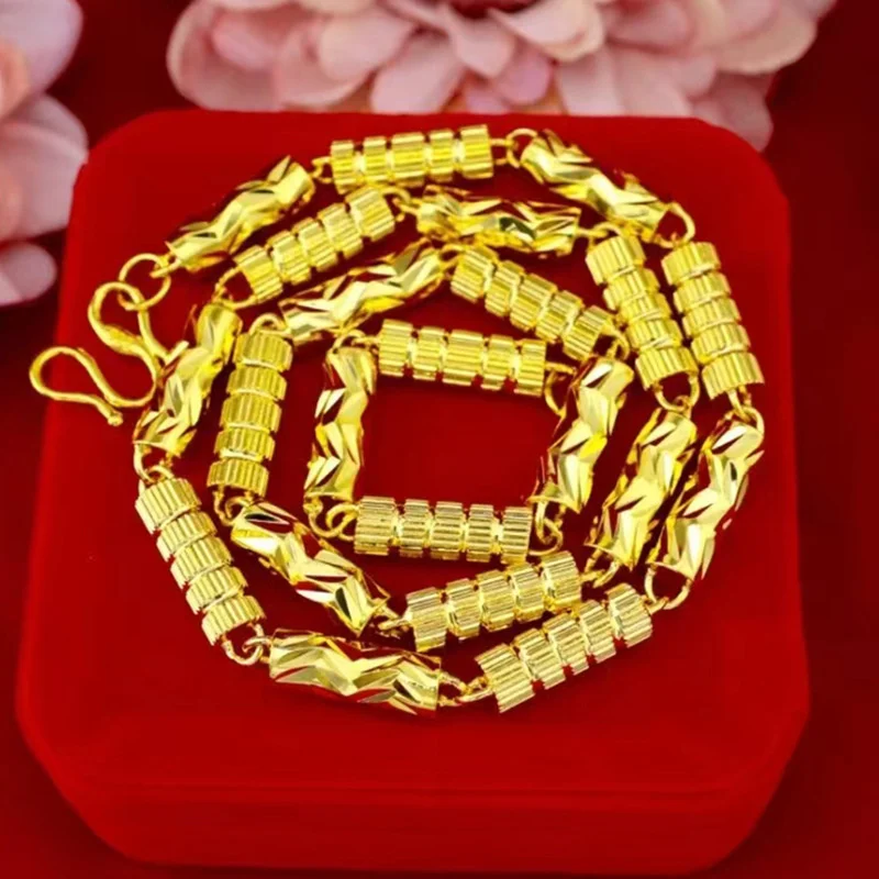 

Luxury 24k Real Gold Necklace Men's Hexagonal Bamboo Necklace Car Flower Adjustment Necklace Fine Jewelry
