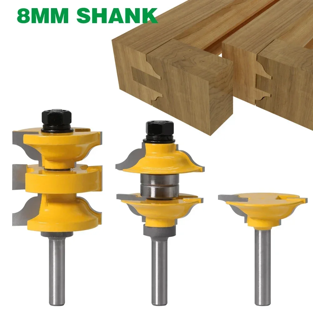 3PCS/Set 8MM Shank Milling Cutter Wood Carving Entry Interior Tenon Door Router Bit Set Ogee Matched R&S Router Bits