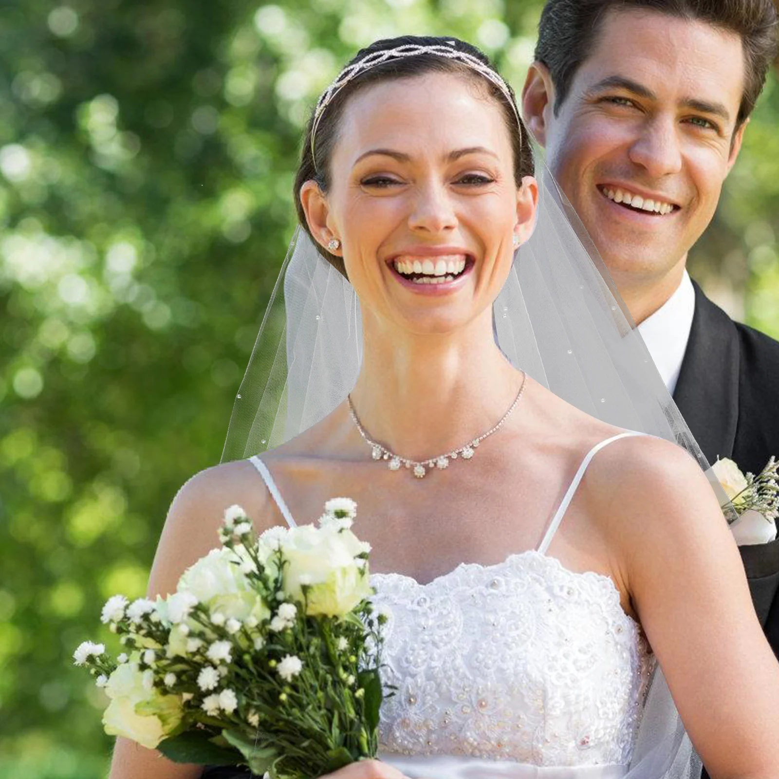 

Pearl Wedding Veil Double Layer Tulle Short Bridal Veil Comb for Brides Party Bachelorette Accessory Wedding Headwear