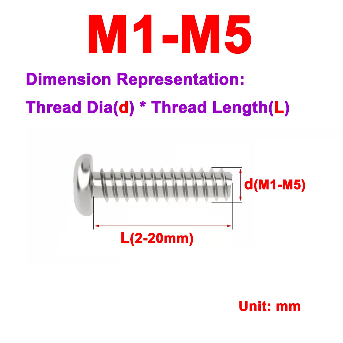 

304 Stainless Steel Cross Round Head Pan Flat Tail Self Tapping Screw M1M1.2M1.4M1.7M2M2.3M2.6M3M3.5M4M5