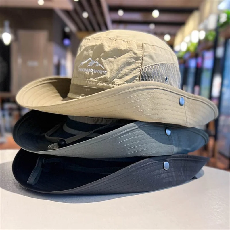 Unisex Summer Wide Brim Quick-drying Panama Cap Outdoor Waterproof UV Protection Visor Bucket Hats Mesh Breathable Sunscreen Hat