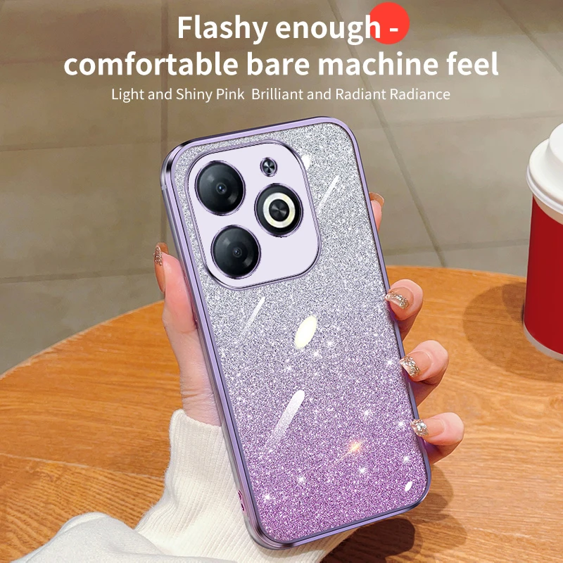 Luxury Electroplating Bling Star Sequins Transparent Phone Case For Infinix Tecno Spark 20 20C Glitter Powder Sparkle Soft Cover