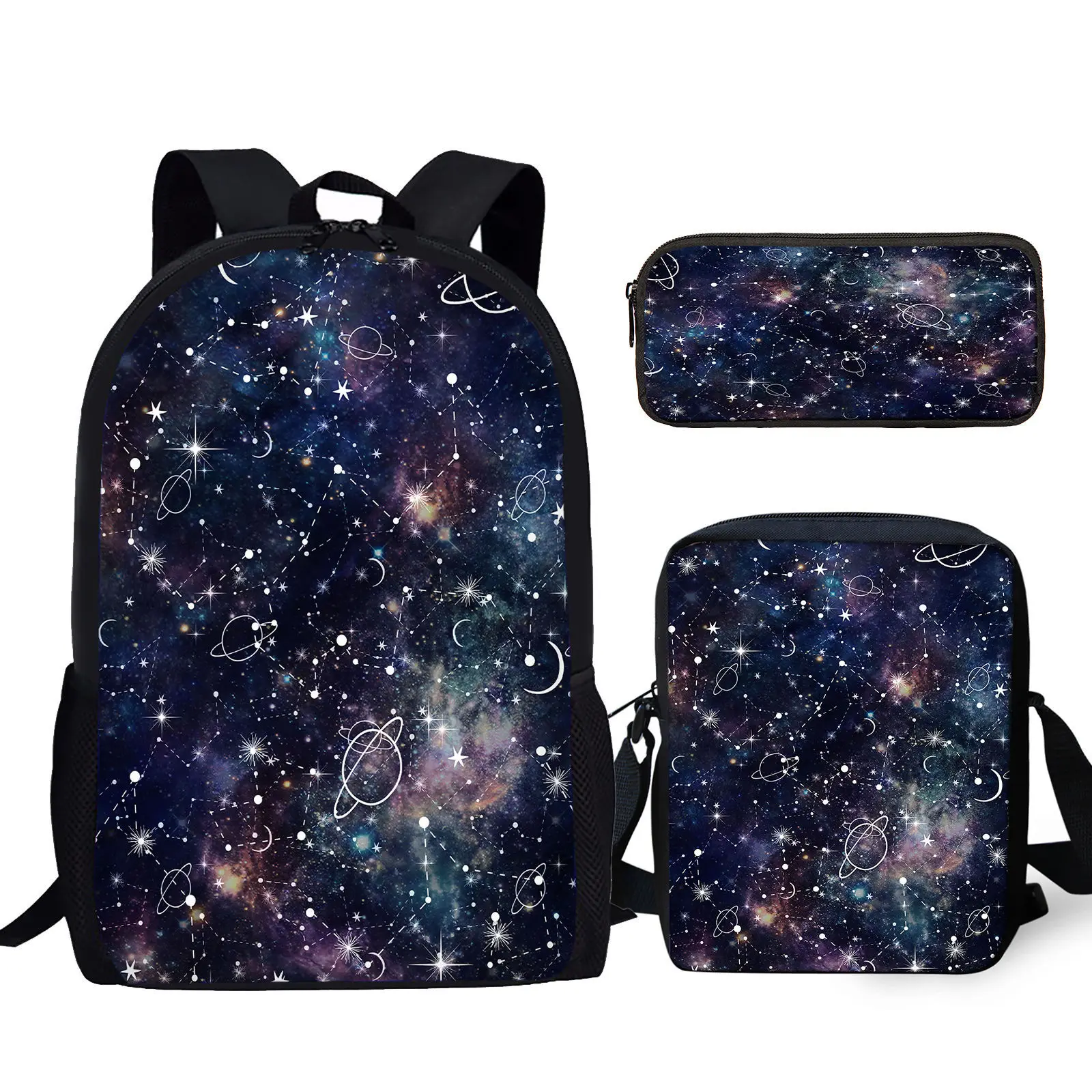 

Golden Galaxy/Star Design Brand Backpack Messenger Bag Pencil Case 3pcs Student Back To School Gift Pack Large Capacity Backpack