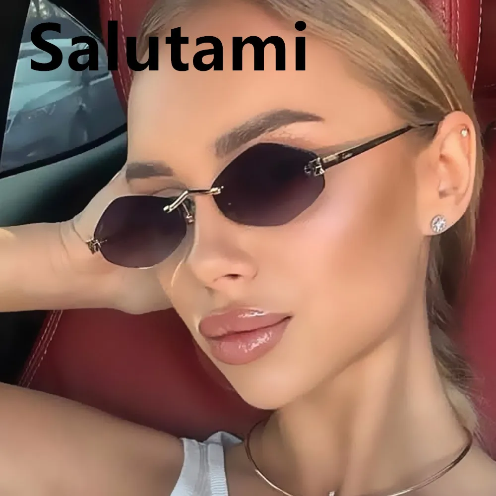 

Винтажные солнцезащитные очки без оправы с нерегулярной резьбой для женщин, новые модные маленькие квадратные солнцезащитные очки из сплава с градиентом, женские модные оттенки