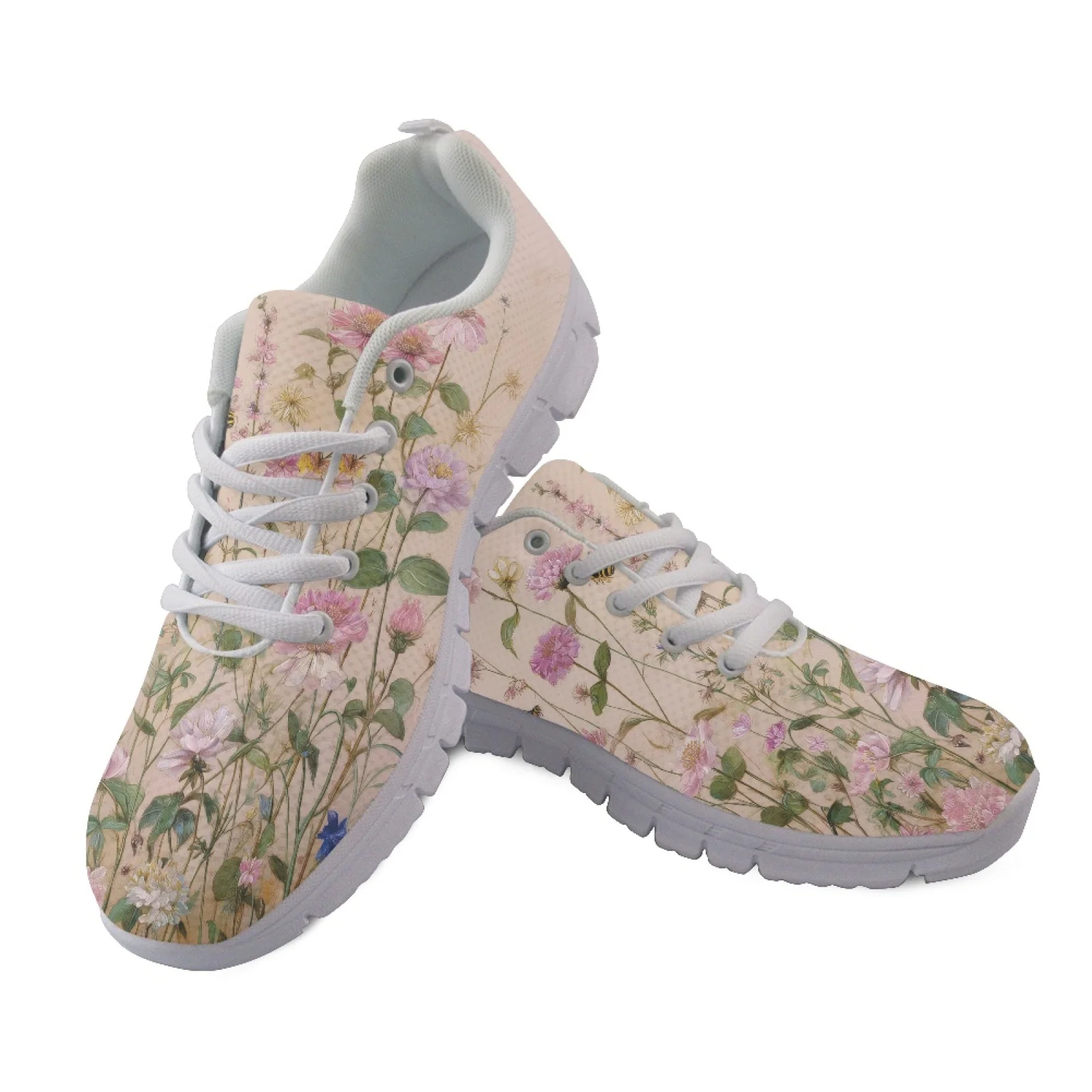 Coloranimal Bee and Flower Lace-up Running Sneakers Women Tennis Shoes Sports Gym Jogging Athletic Shoes for Womens Ladies