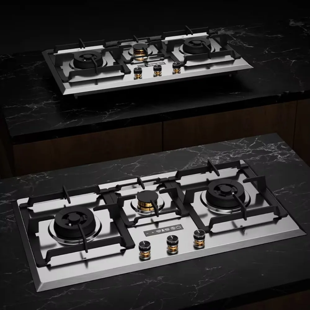 3‑Burner Built‑In Stainless‑Steel Gas Stove, Household Cooktop with Ignition Flame‑Out Protection for Home Kitchen Use