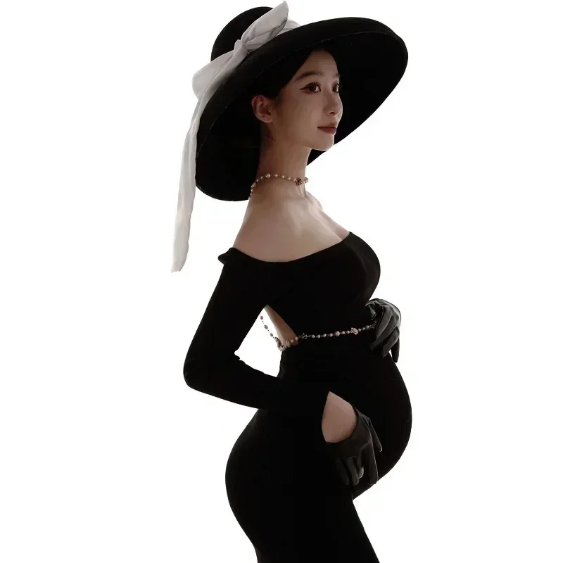 

Women's Off Shoulder Maternity Dress Slim Long Sleeve Photography Gowns for Photoshoot Wedding Cocktail Party Dress