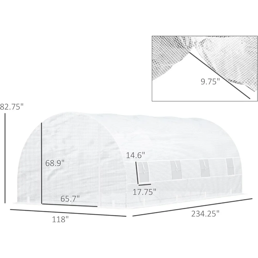 20' x 10' x 7' Walk-in Tunnel Greenhouse with Zippered Door & 8 Mesh Windows, Large Garden Green House Kit