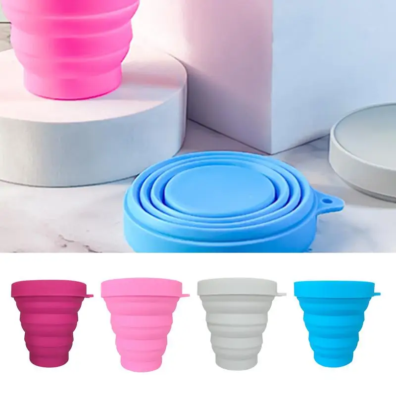 Folding Camping Cup 150ml Portable Silicone Water Cups for Drinking Pocket Size Foldable Cup With Lid for Outdoor Hiking Fishing