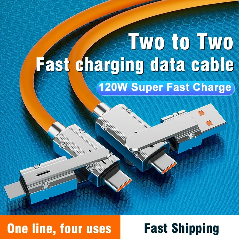 4 In 1 120W Multi-functionUSB Type C to USB Type C Cable Laptop Cord Fast Charging Wire For IOS Xiaomi Huawei Data Charger Cable