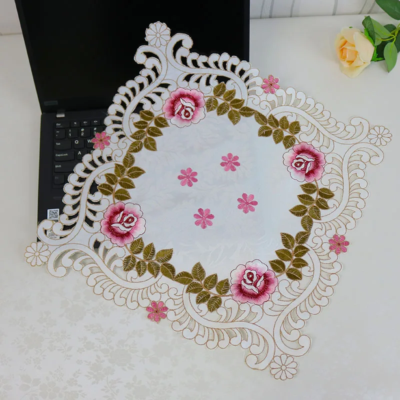 

NEW rose flower satin Embroidery table cloth cover wedding tablecloth party kitchen Christmas Table decoration and accessories