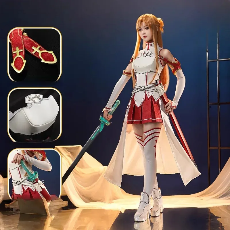 أنيمي السيف الفن على الانترنت يوكي Asuna تأثيري حلي معركة موحدة قفازات حزام مجموعة كاملة كرنفال أداء الحفلات فستان الدعاوى