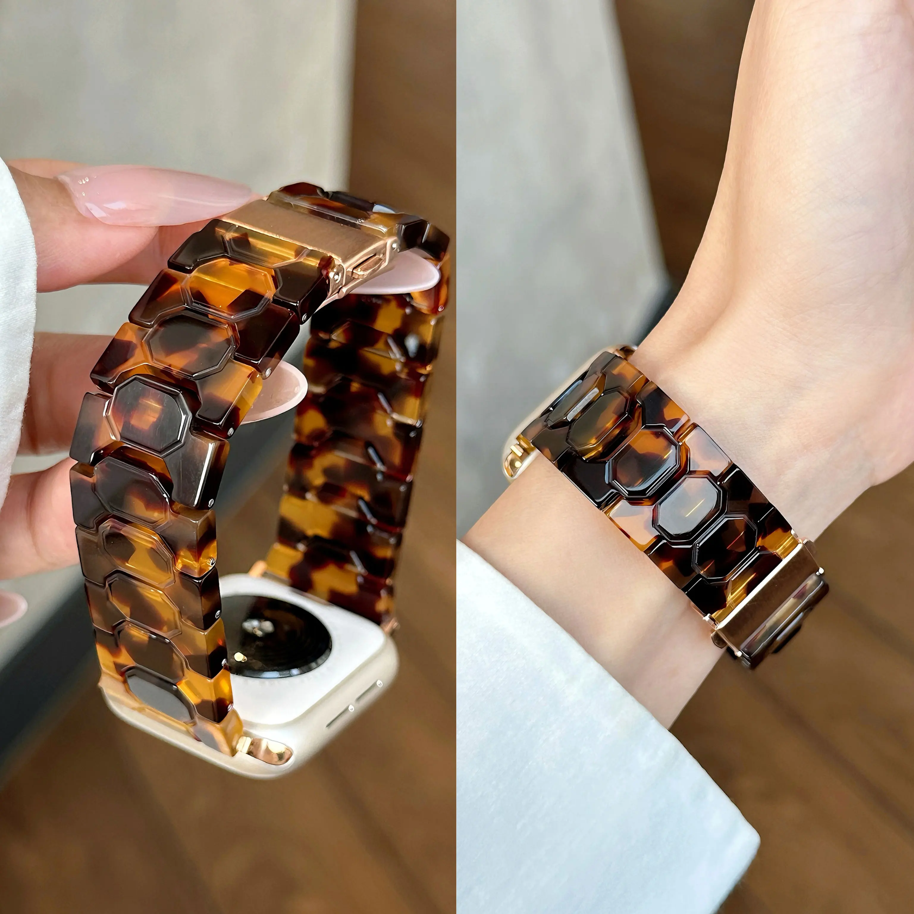 Spring/Summer New Ceramic Resin Strap for Apple Watch Ultra 1/2 49mm S10 46/42mm 45-38mm Elegant Women's Strap for IWatch Series