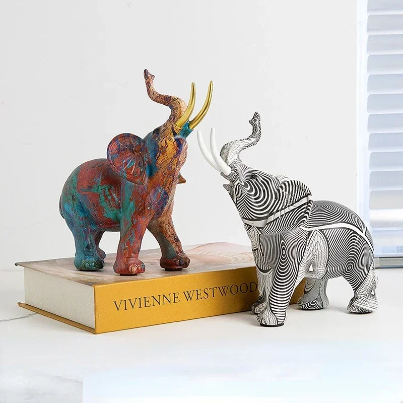 

Modern Colorful Elephant Crafts Living Room TV Wall Decorative Ornaments Desktop Resin Decorative Ornaments Decorative Figurines